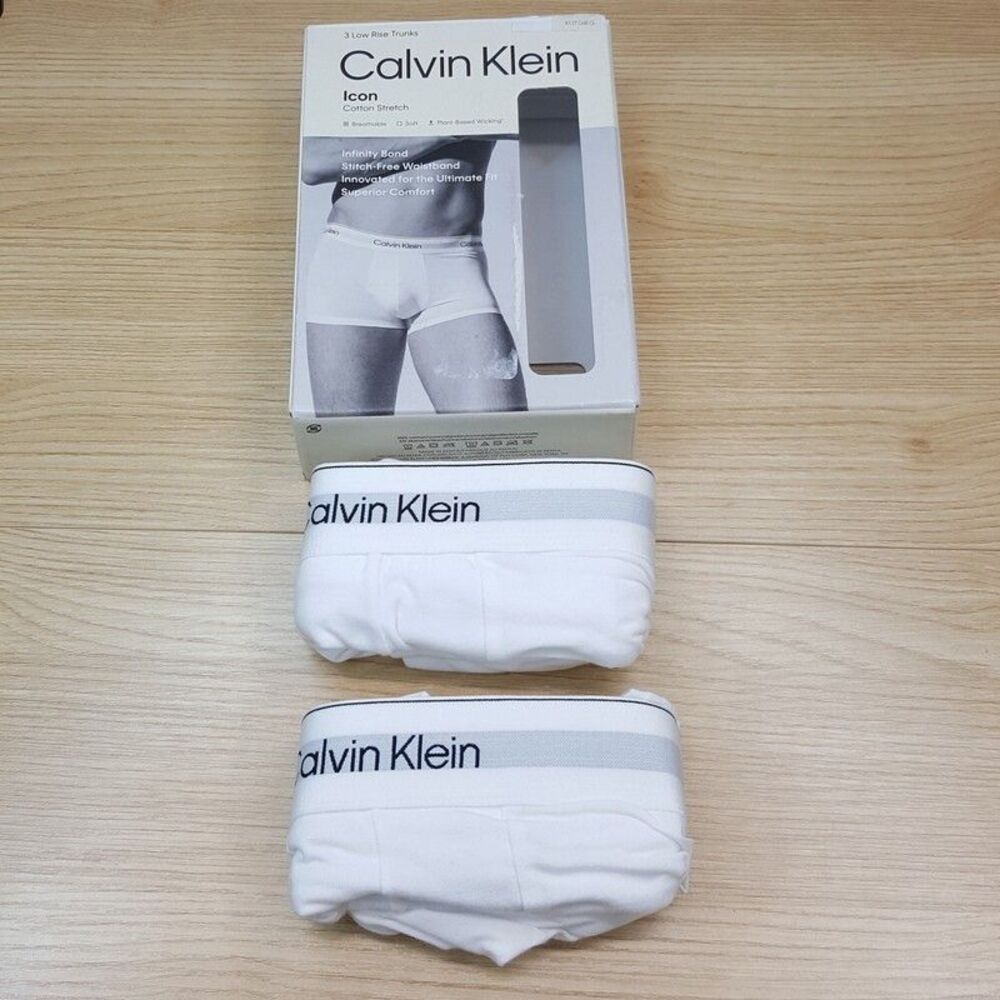 CALVIN KLEIN Boxer Brief Mens XL Solid White 2-Pack Icon Low Rise Trunks Cotton